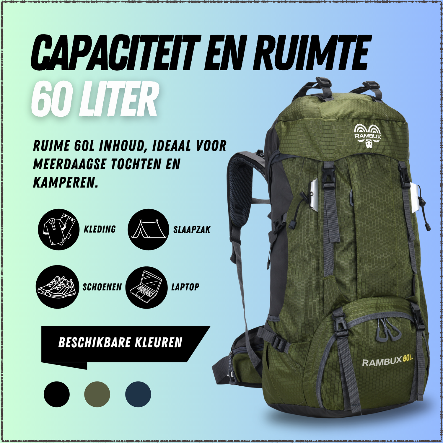 60L Trekking Rugzak Legergroen