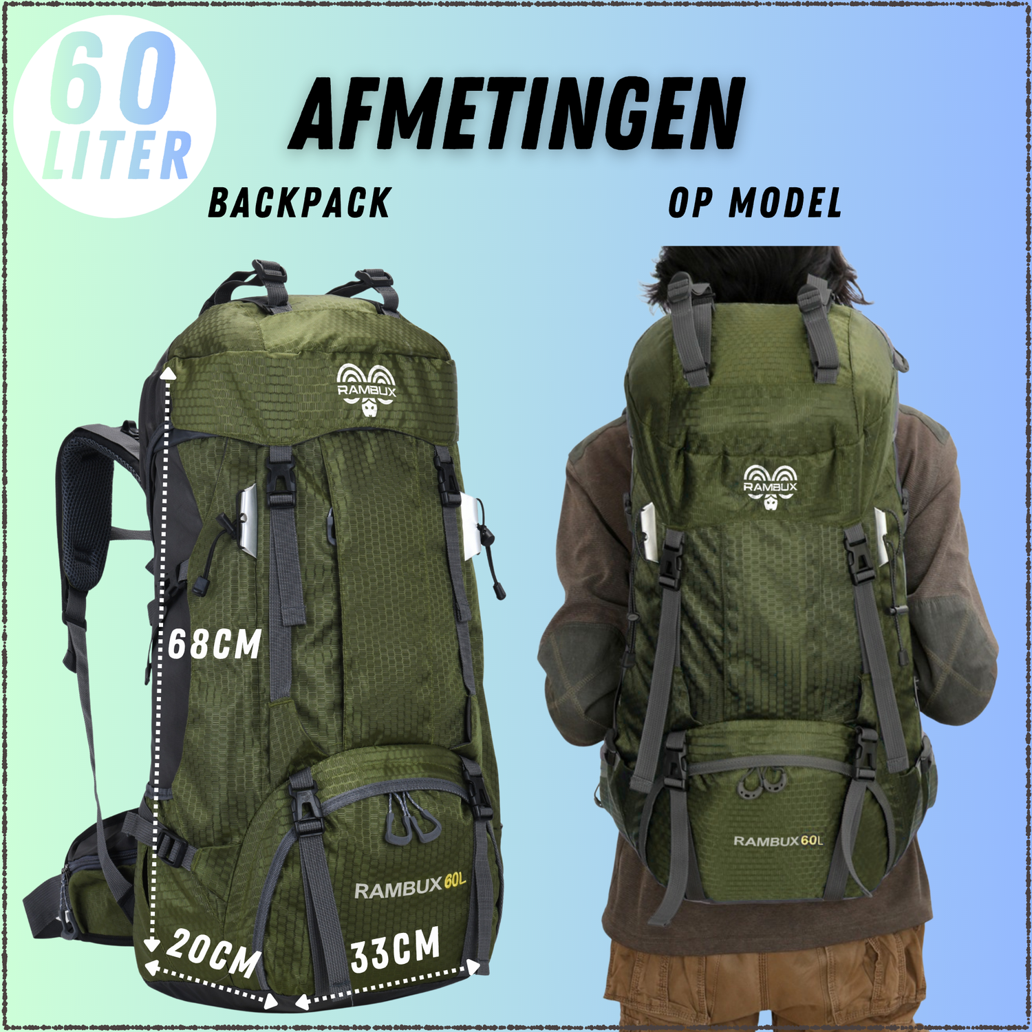 60L Trekking Rugzak Legergroen