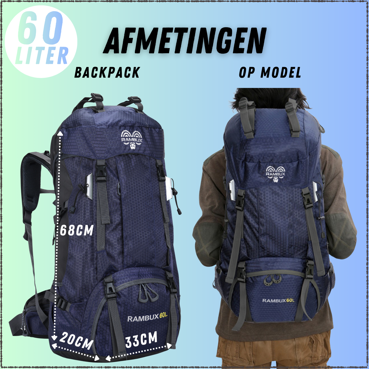 60L Trekking Rugzak Marineblauw