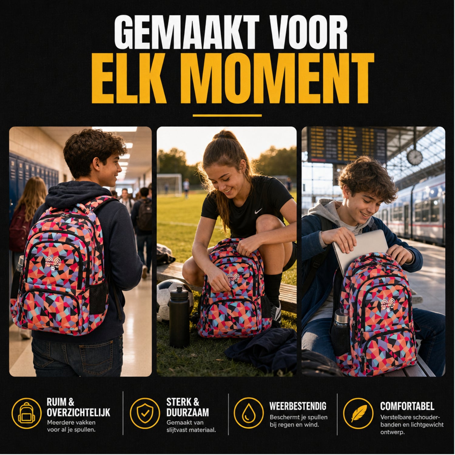 Schooltas Set Rozerood Abstract 3-delig