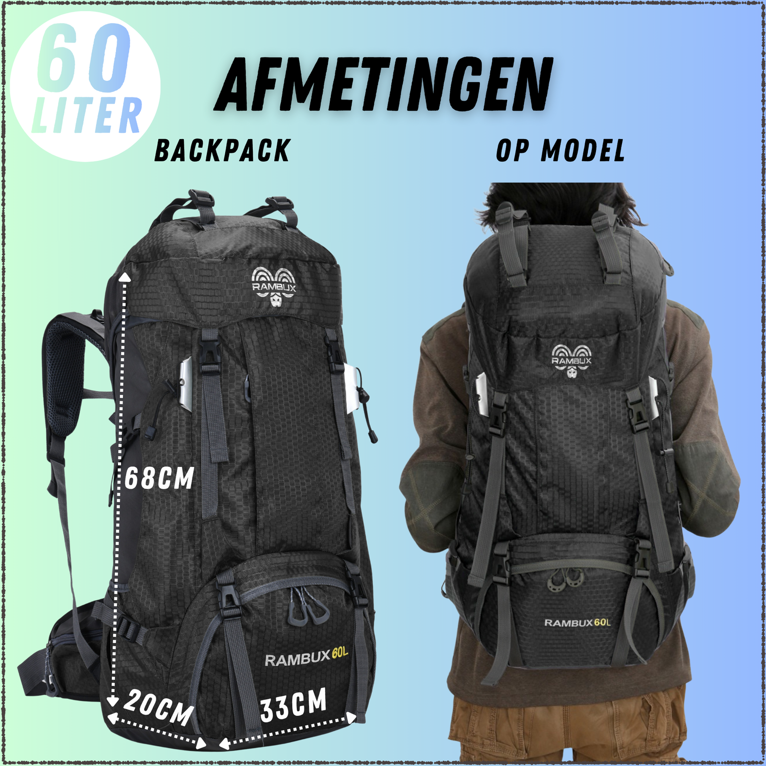 60L Trekking Rugzak Zwart