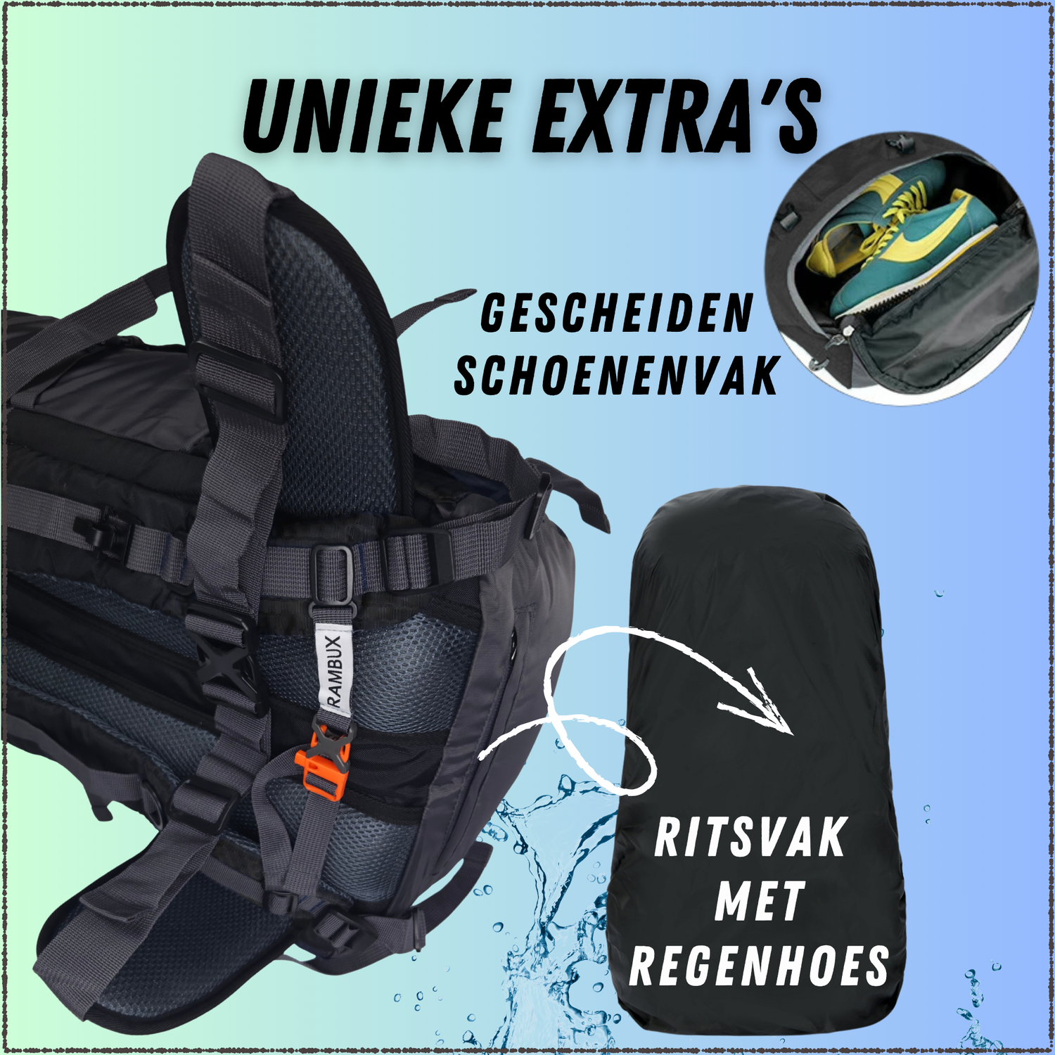 60L Trekking Rugzak Zwart