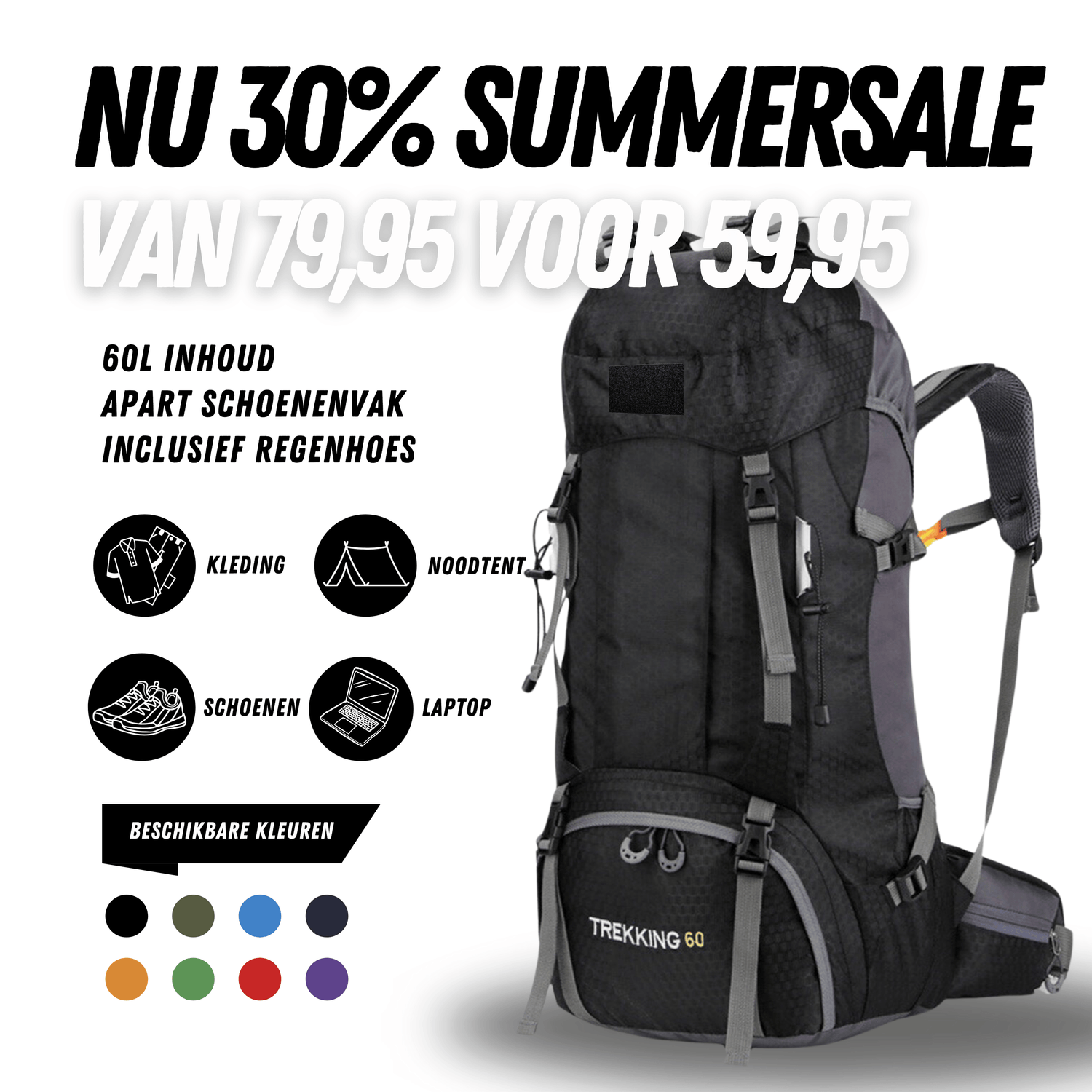 Backpack Adventure 60L Zwart