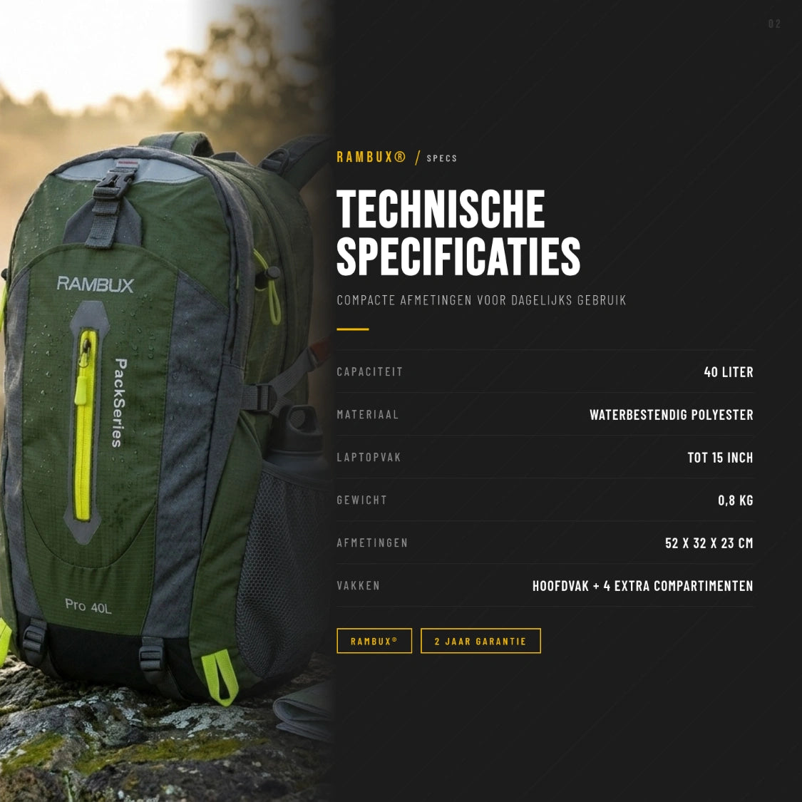 RAMBUX® 40L Rugzak Dames - Legergroen