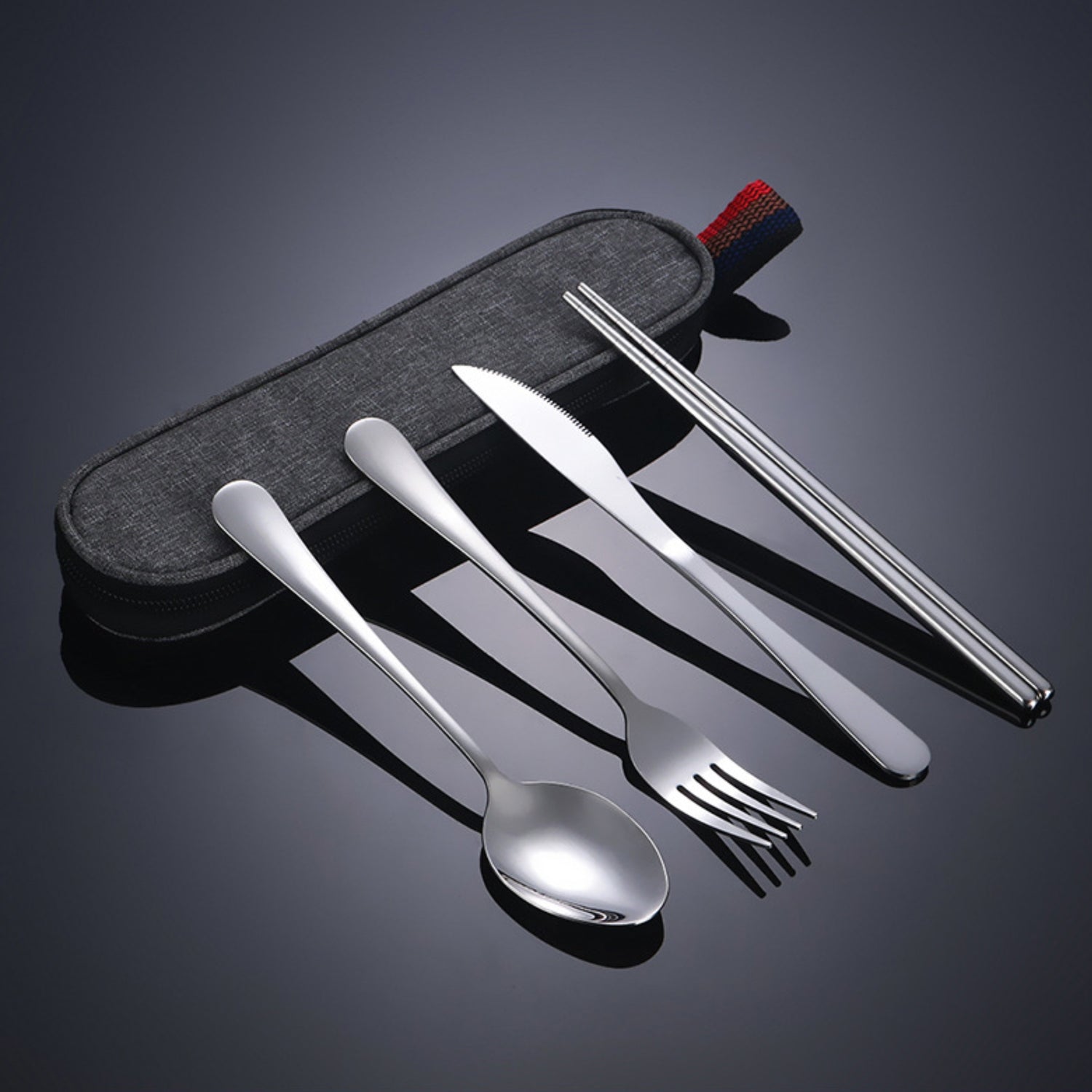 RAMBUX® - RVS Bestekset - Mes Vork Lepel & Stokjes - met Etui - Grijs