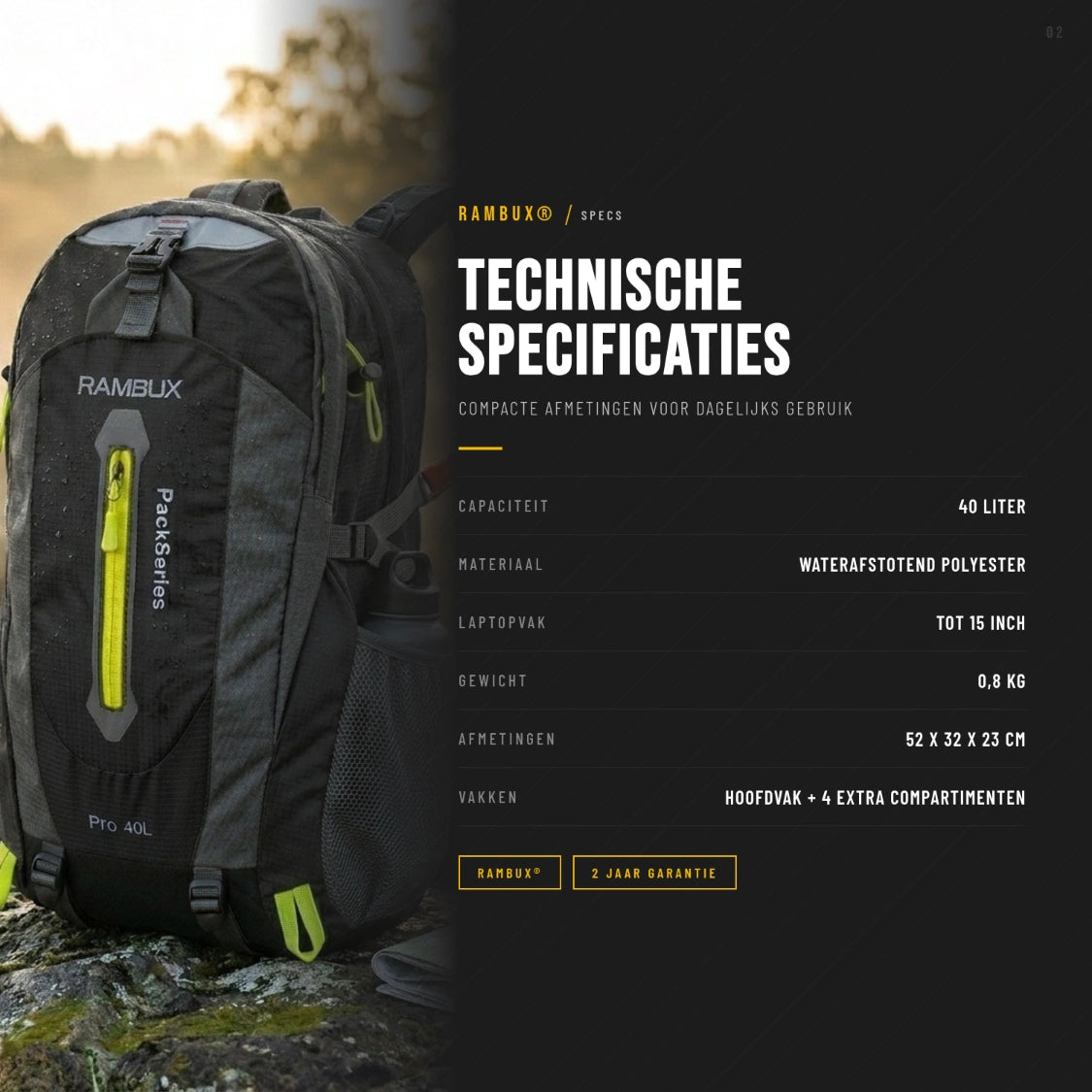 RAMBUX® 40L Rugzak Dames - Zwart