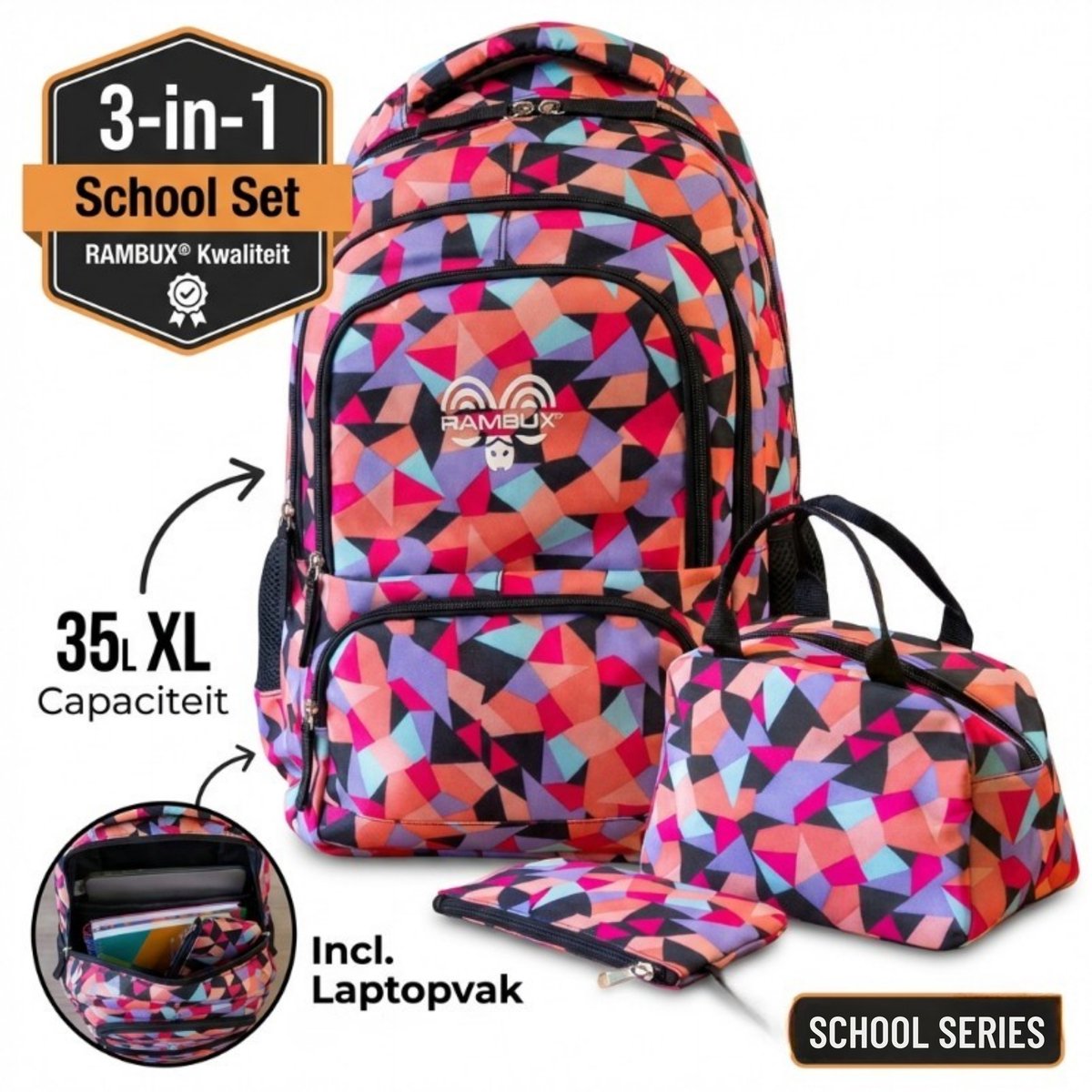 Schooltas Set Rozerood Abstract 3-delig