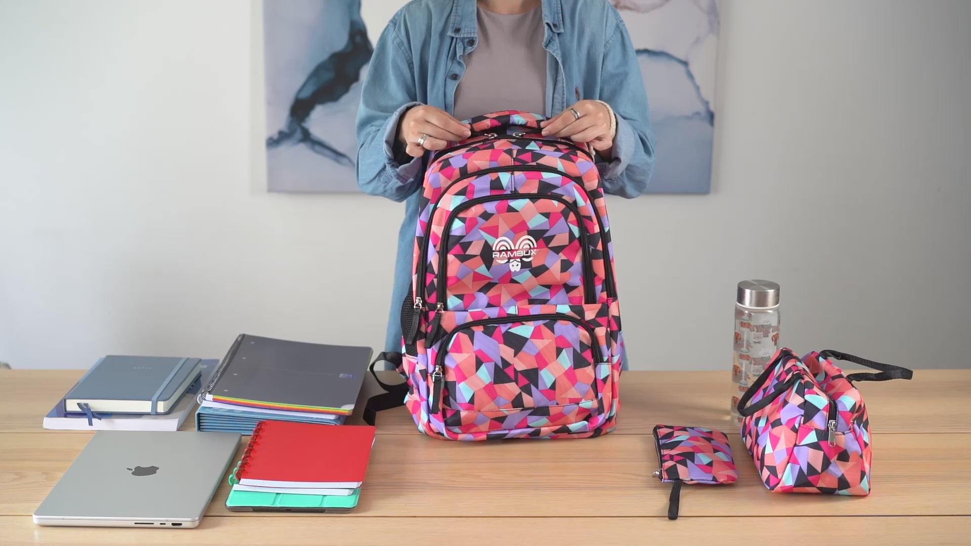 Schooltas Set Zwart Abstract 3-delig