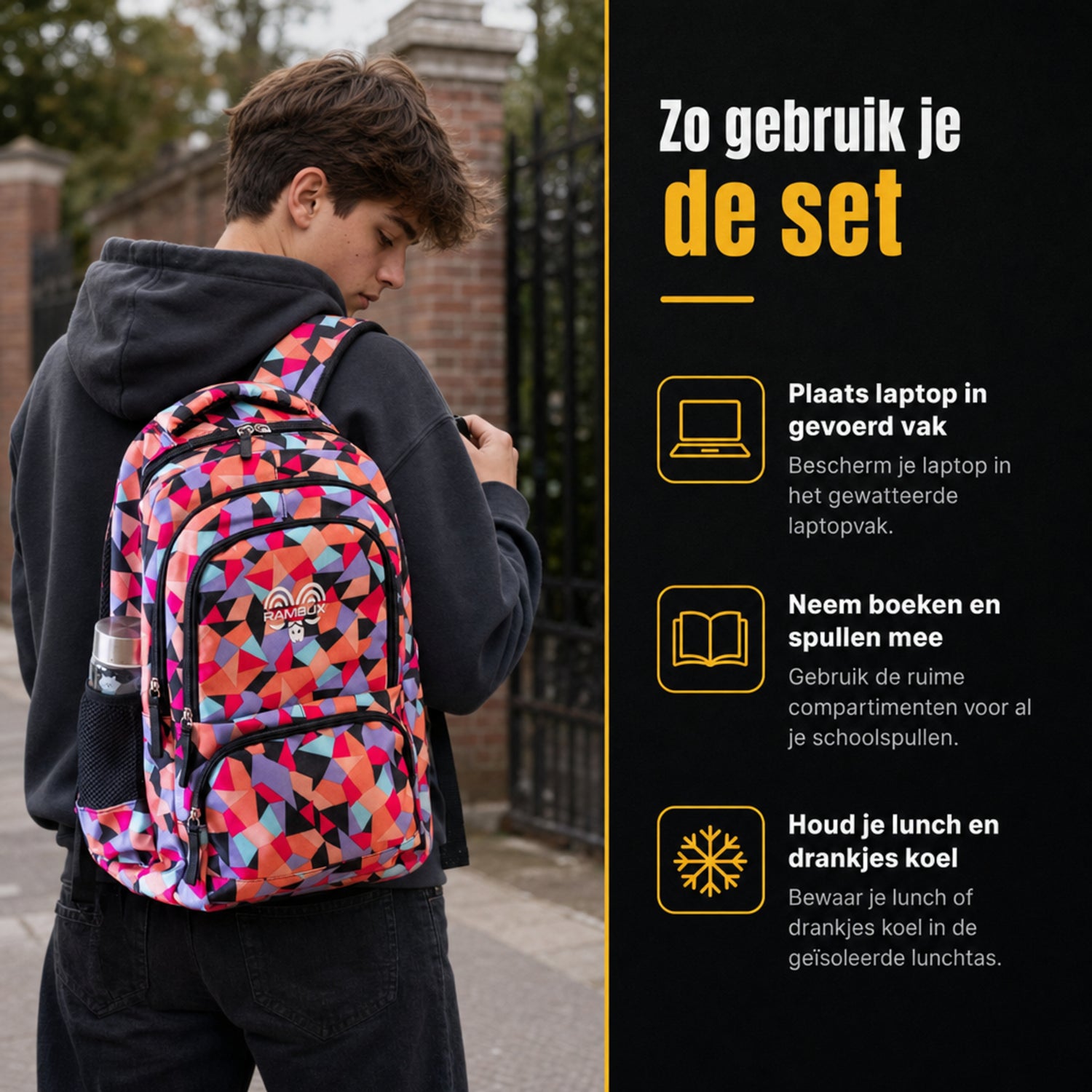 Schooltas Set Roze Abstract 3-delig