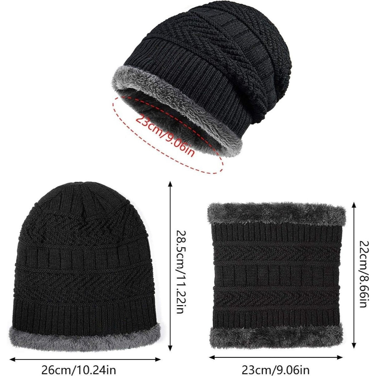 Muts & Sjaal Set - Zwart - One Size