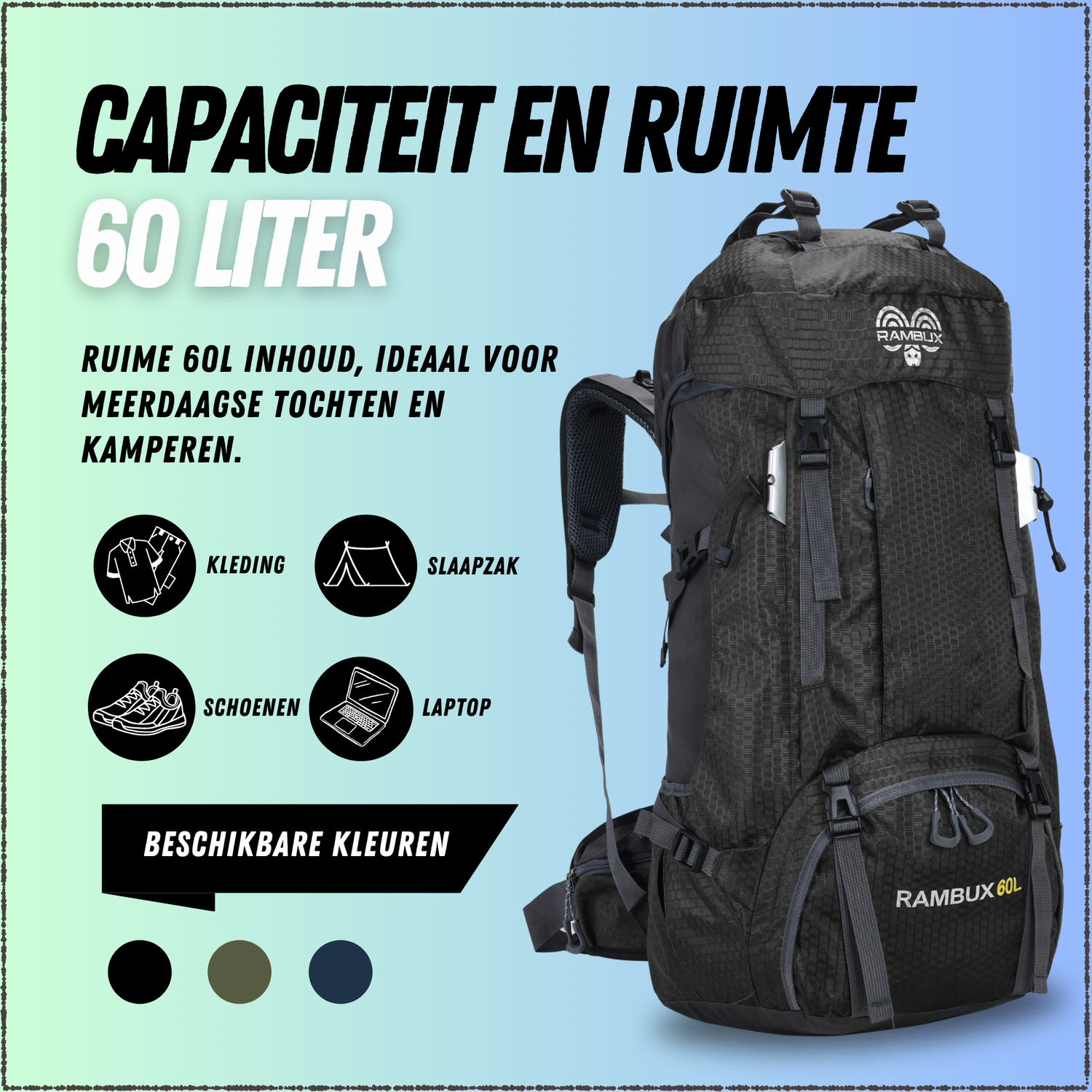 60L Trekking Rugzak Zwart