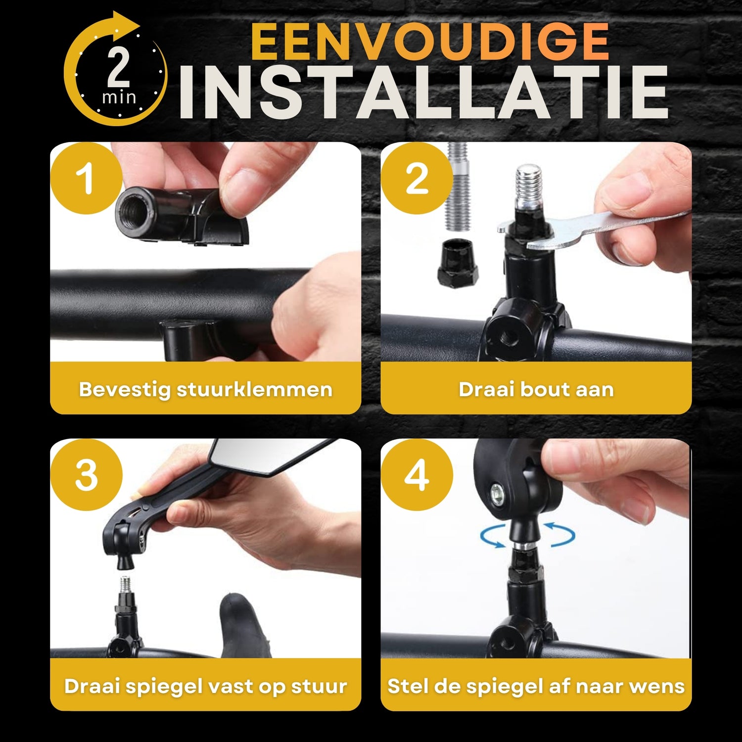 Scooterspiegels - Fietsspiegels - Links & Rechts - 360° Draaibaar - 20-24mm Diameter Stuurstang - 405 g