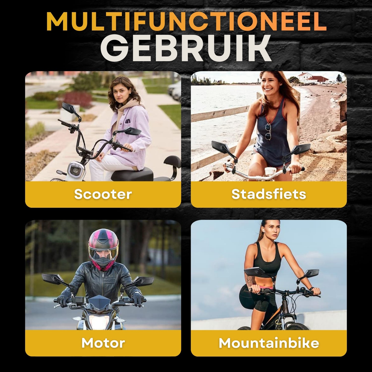 Scooterspiegels - Fietsspiegels - Links & Rechts - 360° Draaibaar - 20-24mm Diameter Stuurstang - 405 g