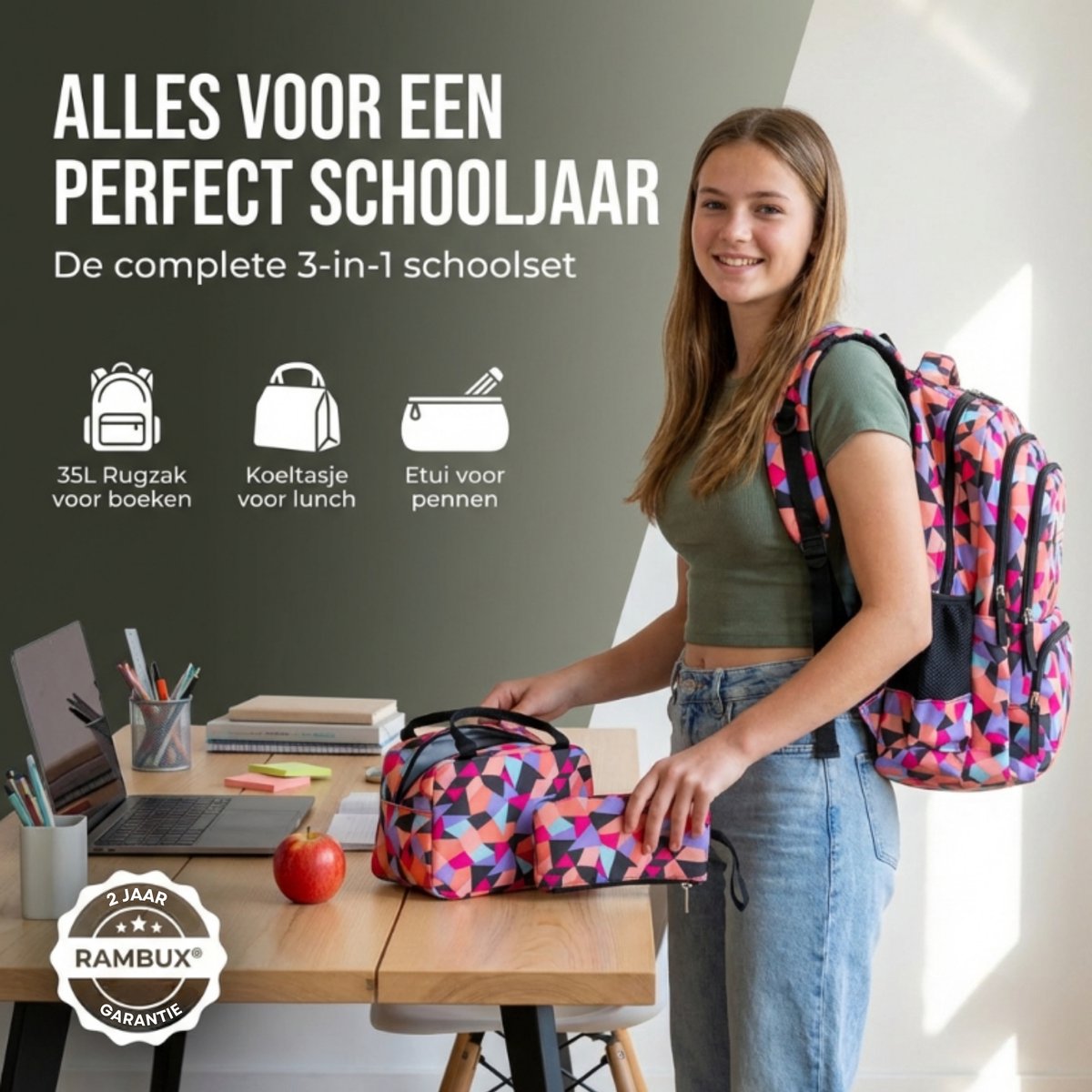 Schooltas Set Rozerood Abstract 3-delig