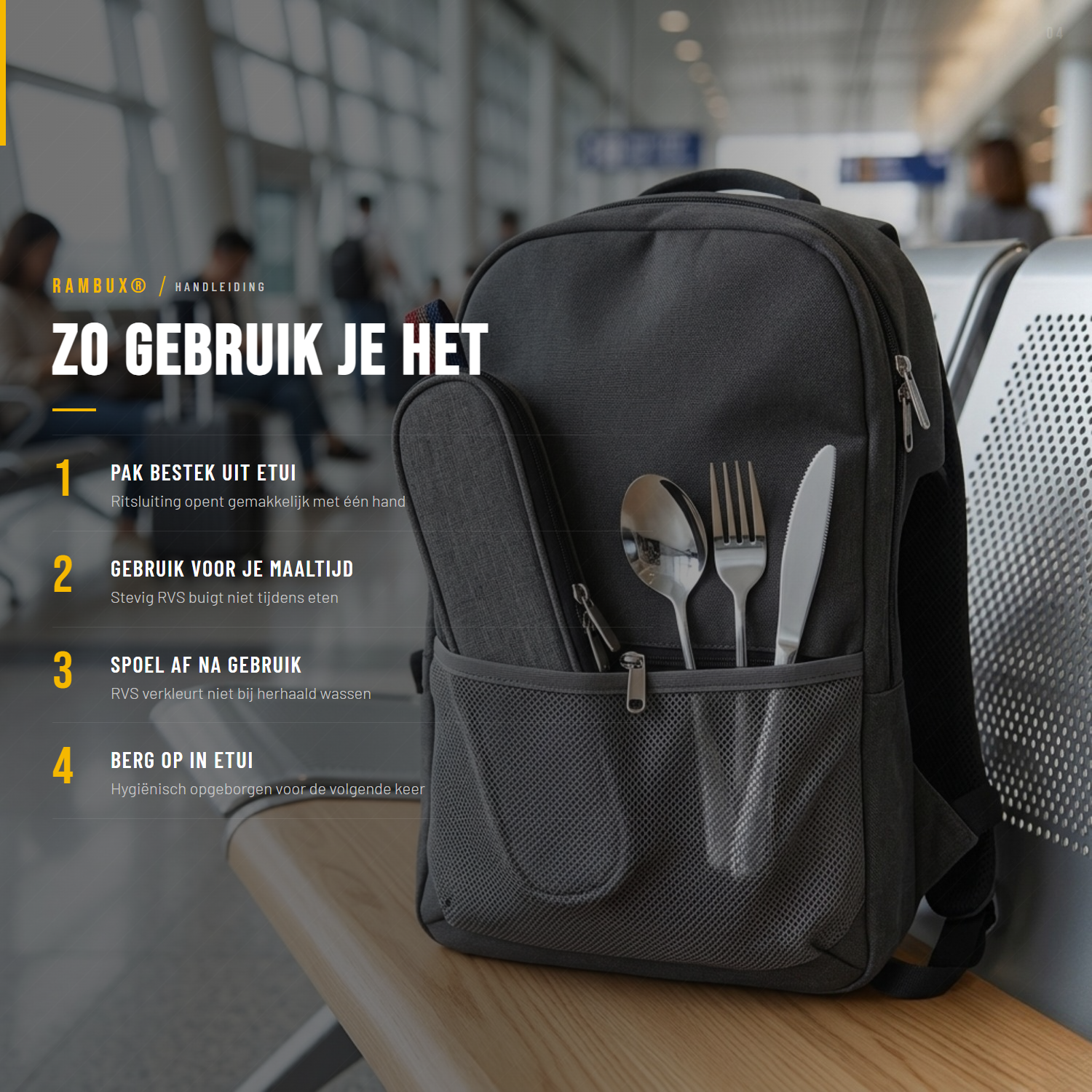 RAMBUX® - RVS Bestekset - Mes Vork Lepel & Stokjes - met Etui - Grijs