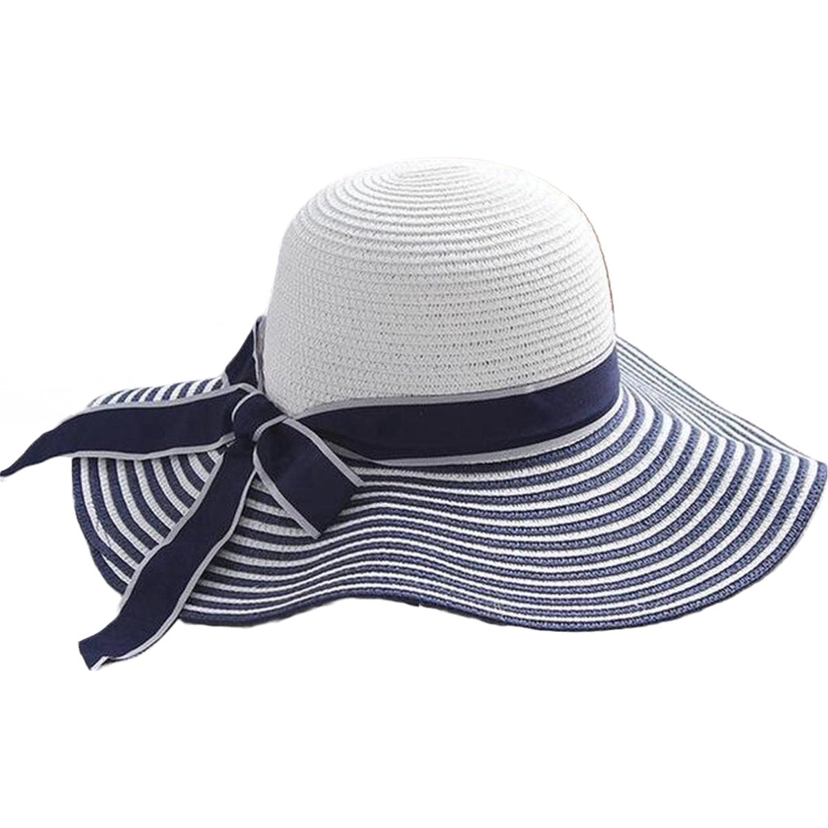 Zonnehoed Dames - Riet - Blauw-Wit